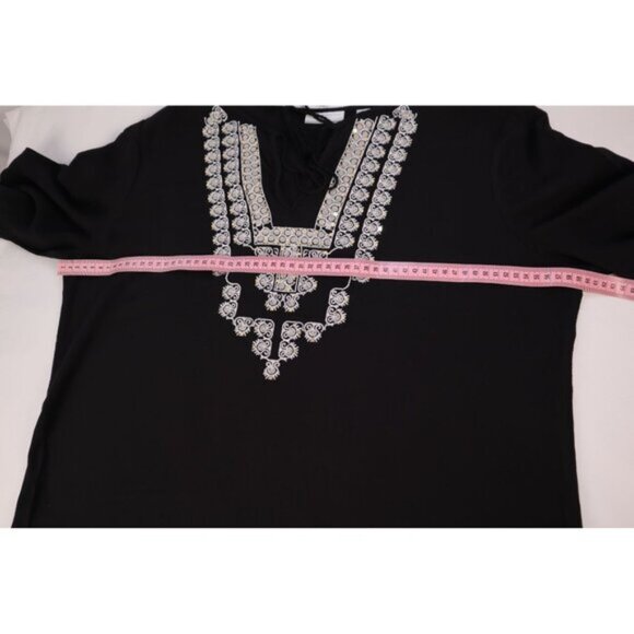 New York‎ & Company Black Tunic with Silver Embellishments Boho Style Size Large - Picture 6 of 8